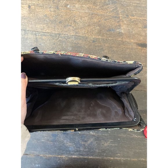 Vintage Black Floral Embroidered Needlepoint Tapestry Purse Handbag Read Below - Picture 9 of 12